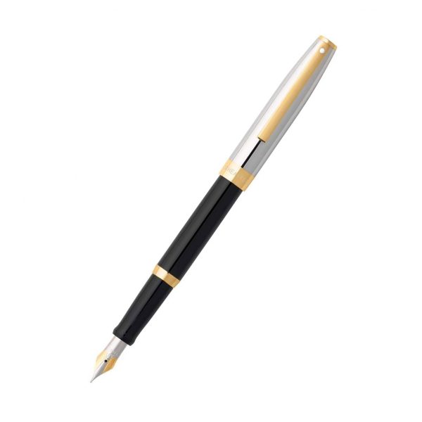 Sheaffer Sagaris GlossBlack ,Chrome cap with Gold Plated Trim Fountain Pen.
