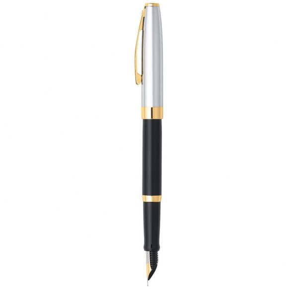 Sheaffer Sagaris GlossBlack ,Chrome cap with Gold Plated Trim Fountain Pen. - Image 2