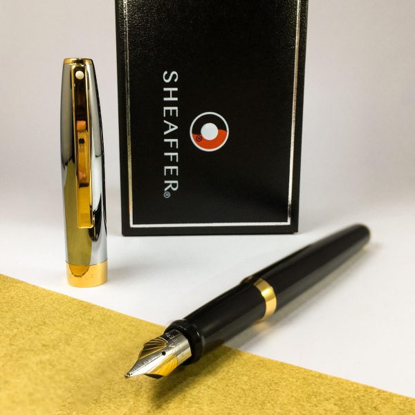 Sheaffer Sagaris GlossBlack ,Chrome cap with Gold Plated Trim Fountain Pen. - Image 4