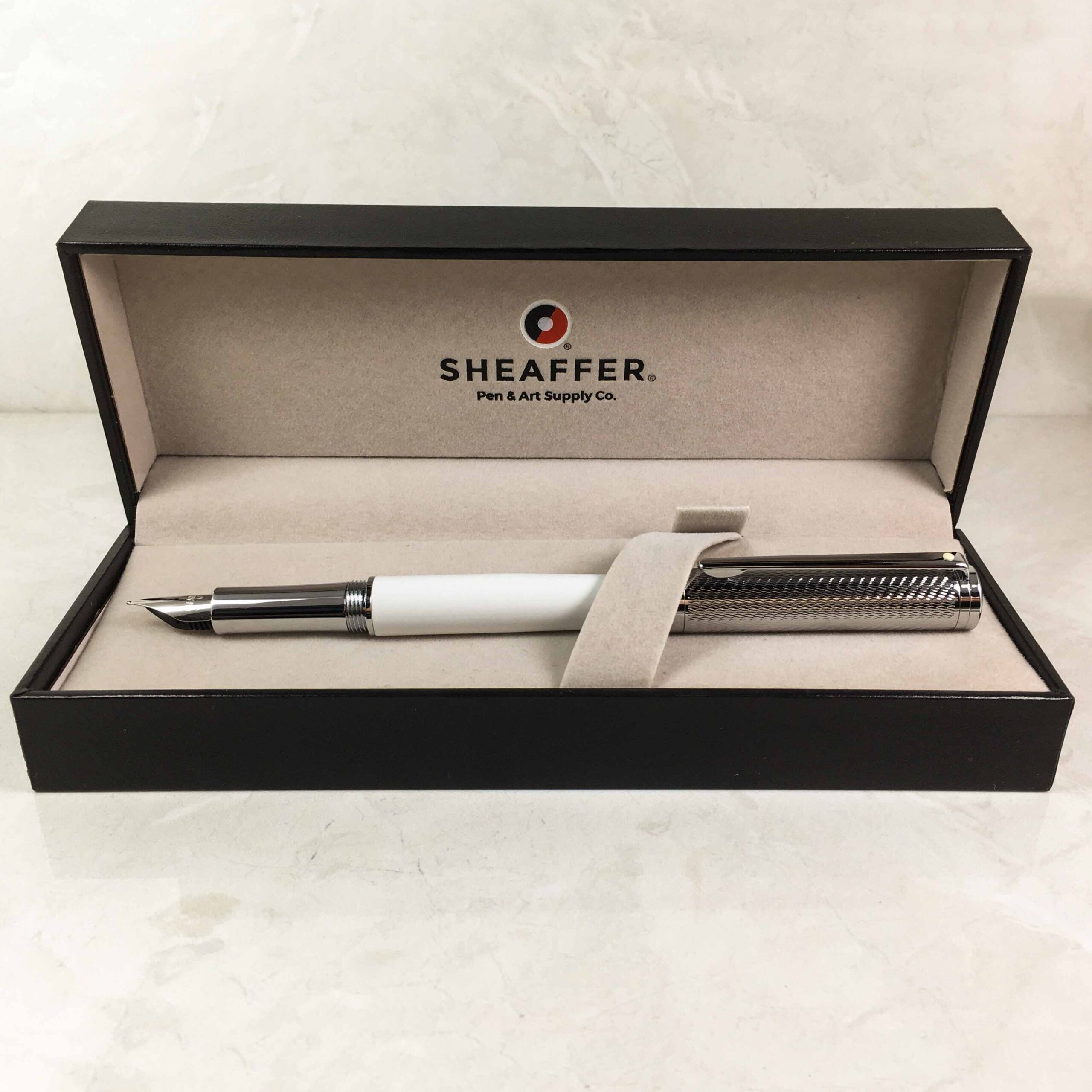Sheaffer Intensity White Barrel with Engraved Chrome Spiral Cap Fountain Pen  LIFE PEN COMPANY